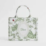 Dior Women Mini Dior Book Tote with Strap Green and White Toile de Jouy Clover