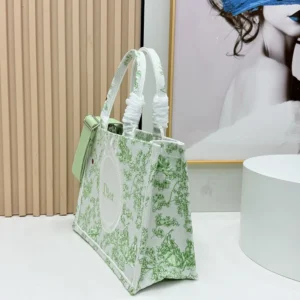 Dior Women Mini Dior Book Tote with Strap Green and White Toile de Jouy Clover