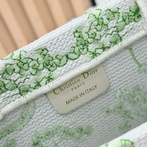 Dior Women Mini Dior Book Tote with Strap Green and White Toile de Jouy Clover