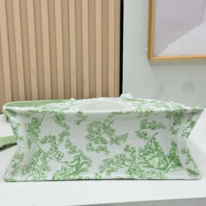 Dior Women Mini Dior Book Tote with Strap Green and White Toile de Jouy Clover