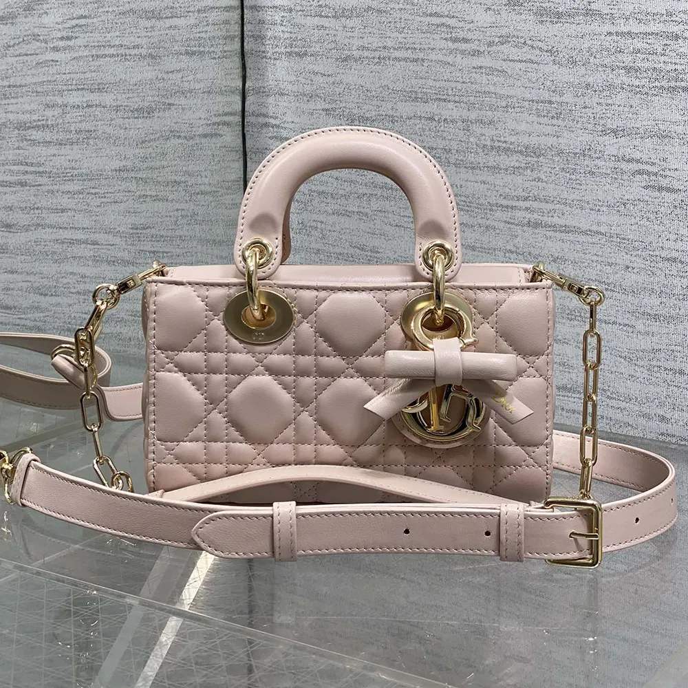 Dior Women Mini Lady D-Joy Bag Rose Soupir Cannage Lambskin M0636OUQA
