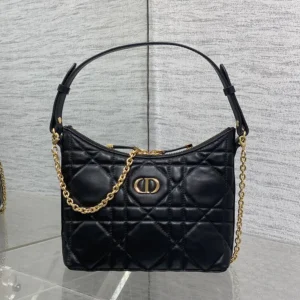 Dior Women Miss Caro Diorling Mini Bag with Chain Black Macrocannage Lambskin