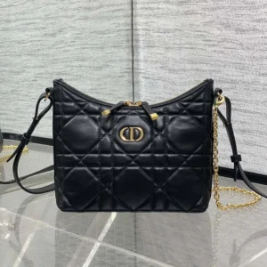 Dior Women Miss Caro Diorling Mini Bag with Chain Black Macrocannage Lambskin