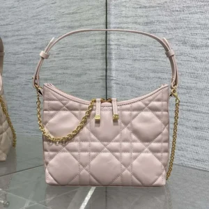 Dior Women Miss Caro Diorling Mini Bag with Chain Powder Pink Macrocannage Lambskin