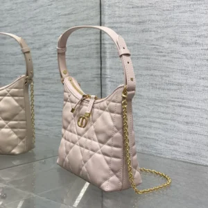 Dior Women Miss Caro Diorling Mini Bag with Chain Powder Pink Macrocannage Lambskin
