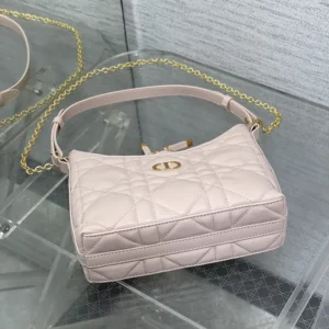 Dior Women Miss Caro Diorling Mini Bag with Chain Powder Pink Macrocannage Lambskin