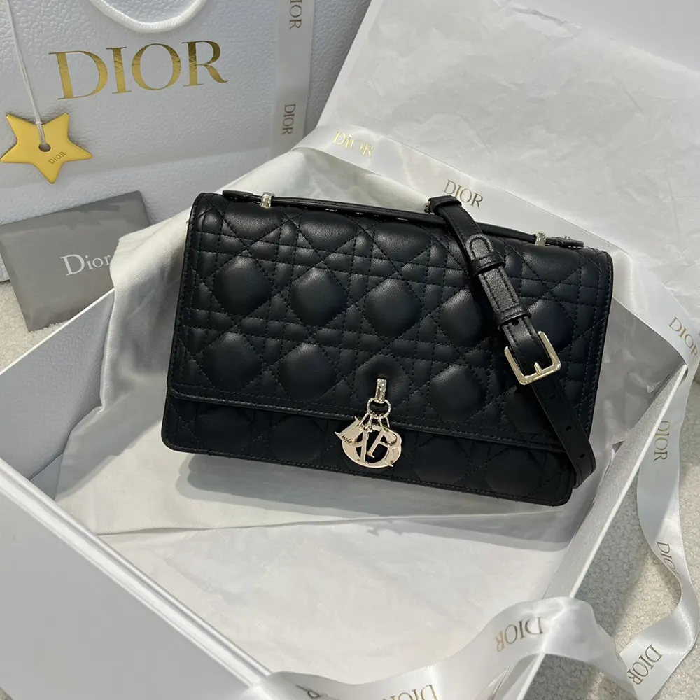 Dior Women My Dior Top Handle Bag Black Cannage Lambskin M0997ONGE 2 Dior Women My Dior Top Handle Bag Black Cannage Lambskin M0997ONGE