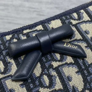 Dior Women Oblique Bow Pouch with Chain Blue Dior Oblique Jacquard