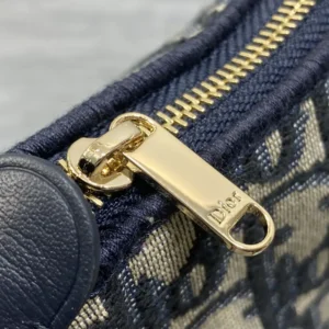 Dior Women Oblique Bow Pouch with Chain Blue Dior Oblique Jacquard
