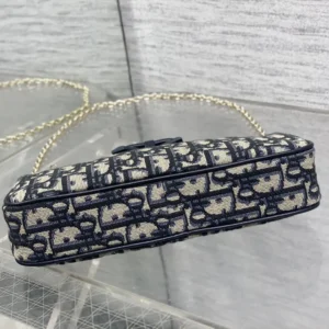 Dior Women Oblique Bow Pouch with Chain Blue Dior Oblique Jacquard
