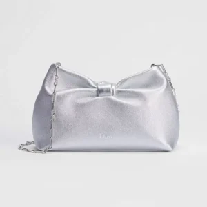 Dior Women Or Small Dior Bow Bag Silver-Tone Laminated Lambskin
