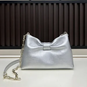 Dior Women Or Small Dior Bow Bag Silver-Tone Laminated Lambskin