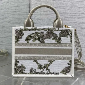Dior Women Small Dior Book Tote Multicolor Amour de Roses Embroidery and Latte Calfskin