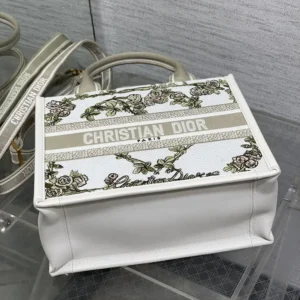 Dior Women Small Dior Book Tote Multicolor Amour de Roses Embroidery and Latte Calfskin