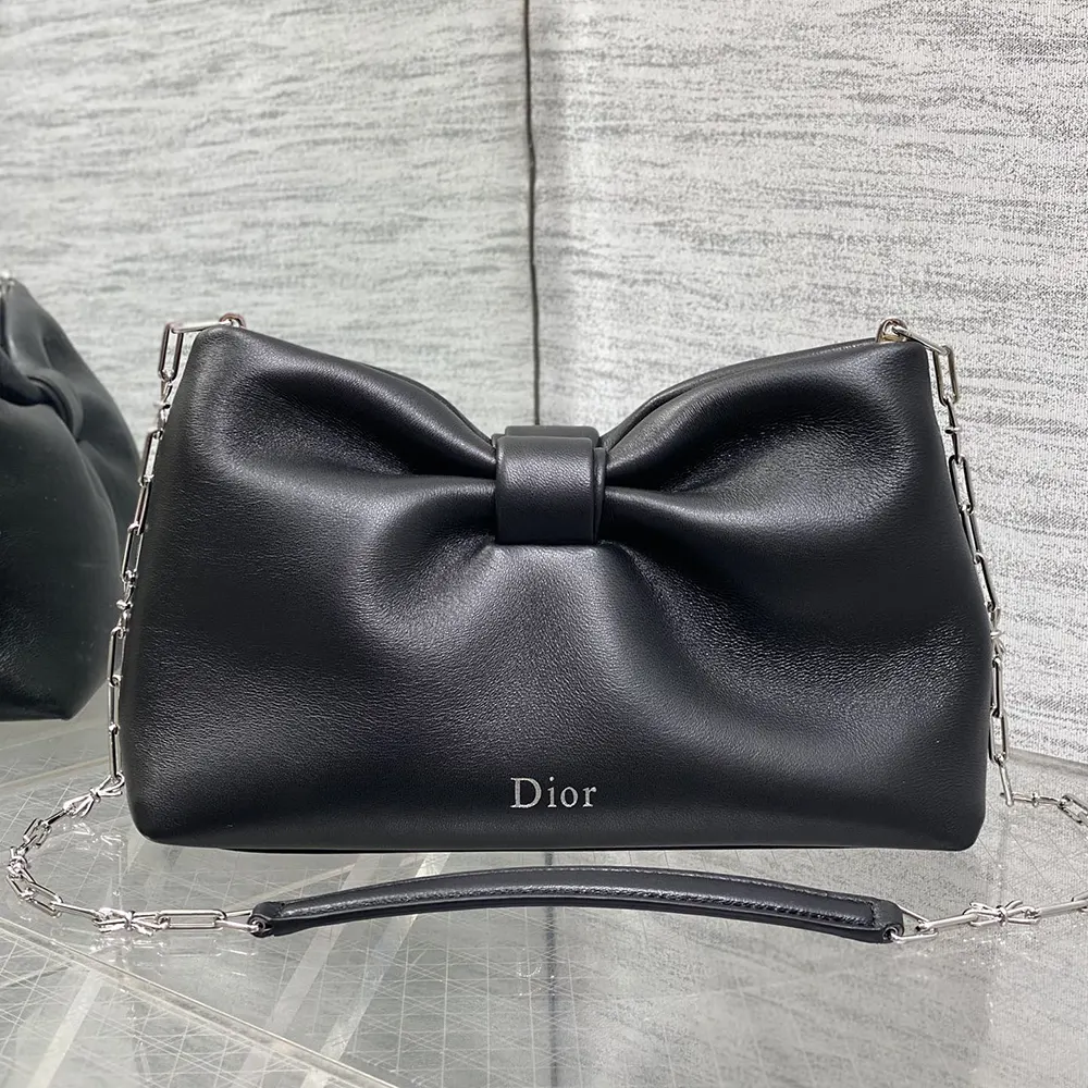 Dior Women Small Dior Bow Bag Black Lambskin M0715OUQO 2 Dior Women Small Dior Bow Bag Black Lambskin M0715OUQO