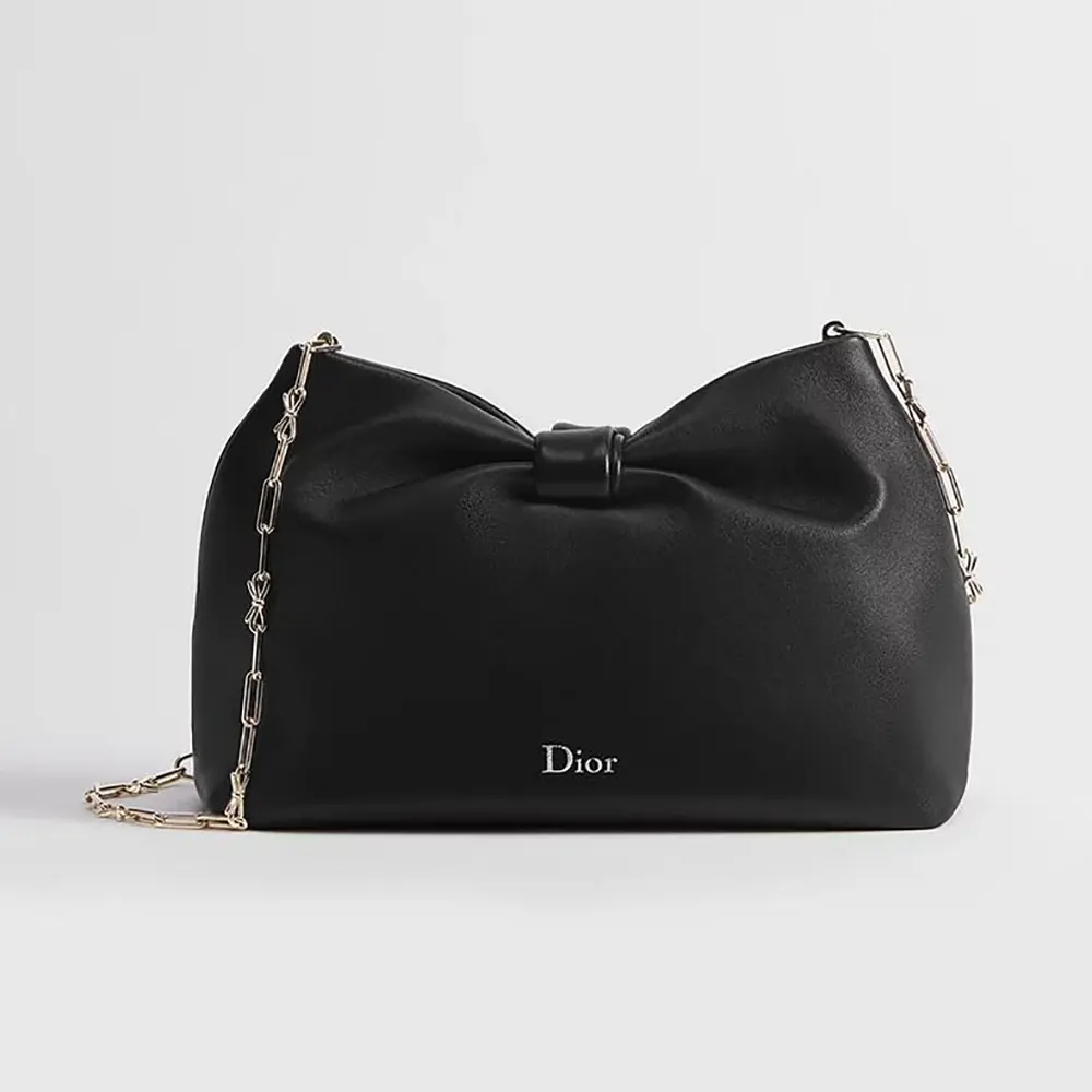 Dior Women Small Dior Bow Bag Black Lambskin M0715OUQO 1 Dior Women Small Dior Bow Bag Black Lambskin M0715OUQO