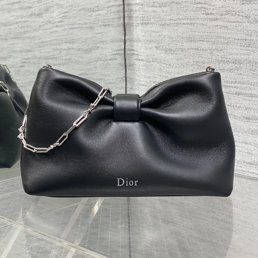 Dior Women Small Dior Bow Bag Black Lambskin M0715OUQO 3 Dior Women Small Dior Bow Bag Black Lambskin M0715OUQO