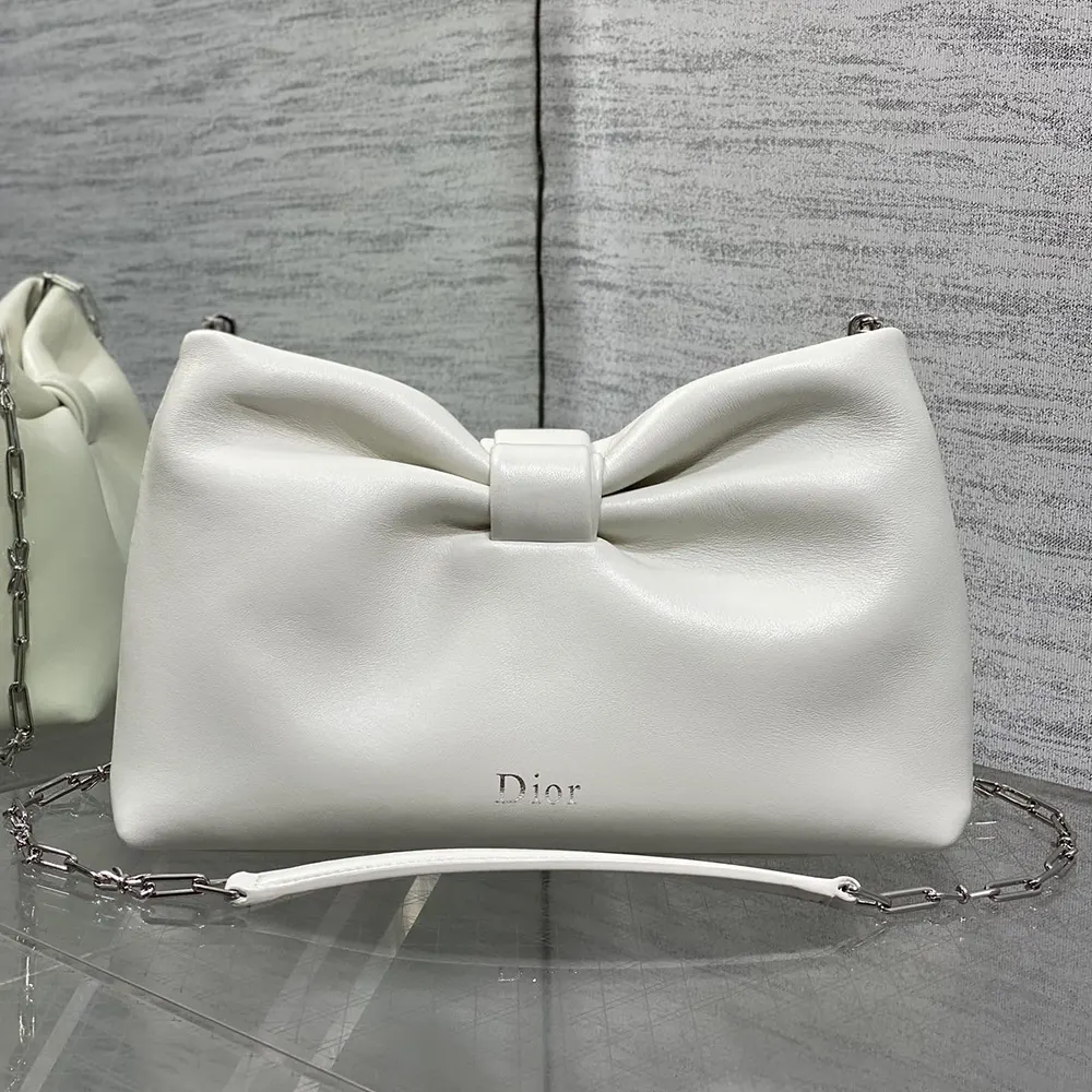 Dior Women Small Dior Bow Bag Latte Lambskin M0715PUQO 2 Dior Women Small Dior Bow Bag Latte Lambskin M0715PUQO