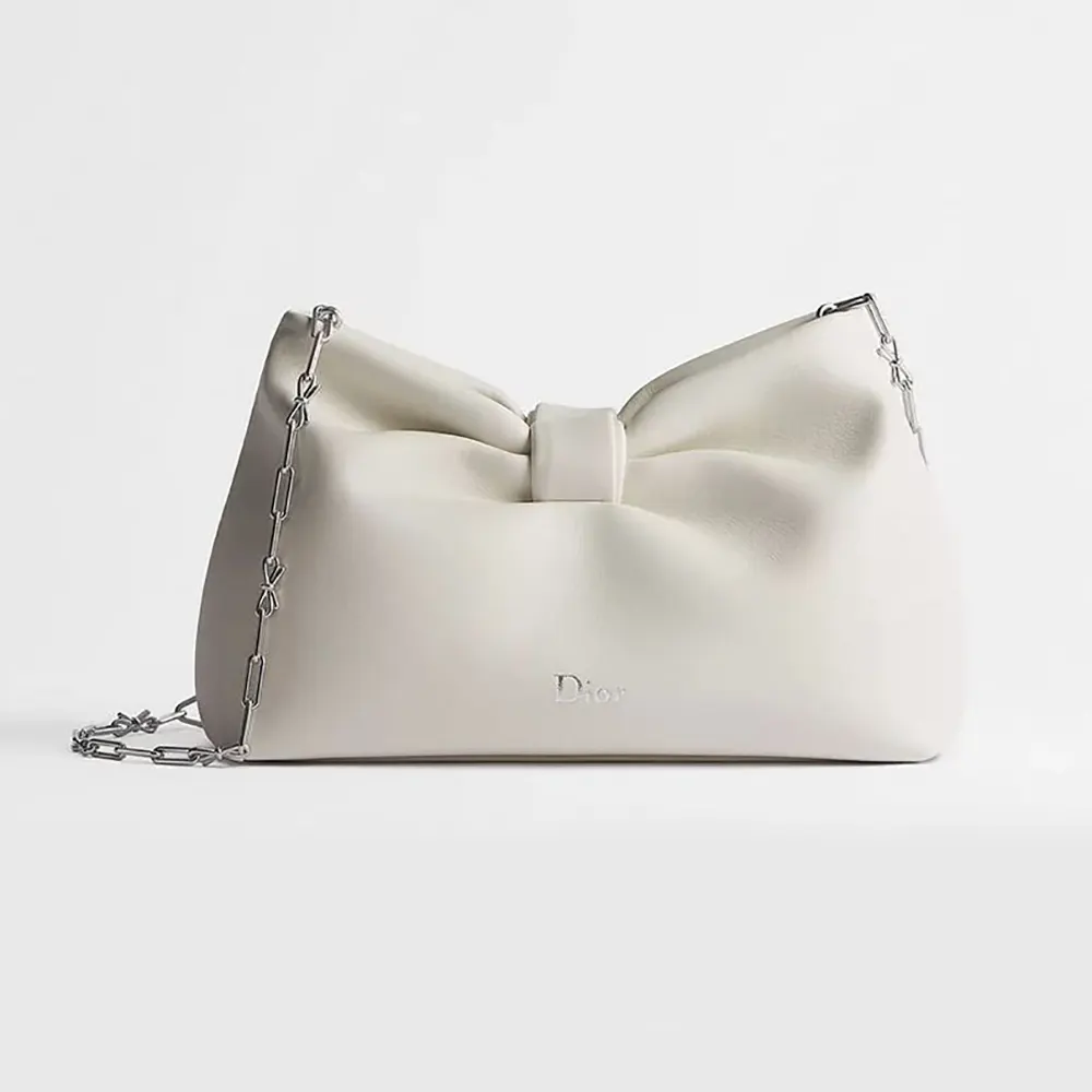 Dior Women Small Dior Bow Bag Latte Lambskin M0715PUQO 1 Dior Women Small Dior Bow Bag Latte Lambskin M0715PUQO