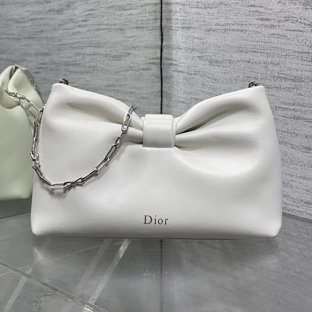 Dior Women Small Dior Bow Bag Latte Lambskin M0715PUQO 3 Dior Women Small Dior Bow Bag Latte Lambskin M0715PUQO