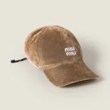 Miu Miu Women Velvet Baseball Cap-Sand/Black 5HC369