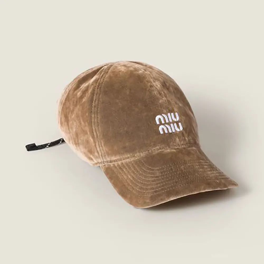 Miu Miu Women Velvet Baseball Cap-Sand/Black 5HC369