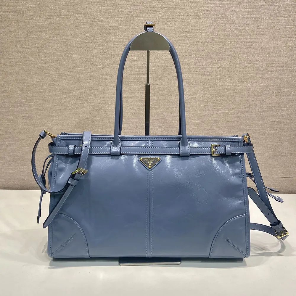 Prada Women Bonnie Large Leather Handbag-Light Blue 1BA433