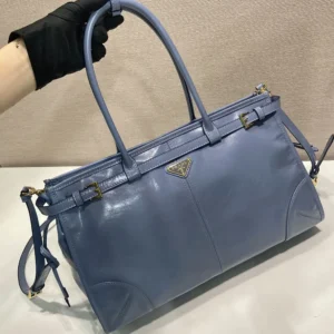 Prada Women Bonnie Large Leather Handbag-Light Blue 1BA433