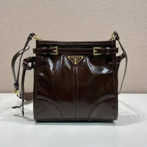 Prada Women Bonnie Leather Mini Shoulder Bag-Dark Brown 1BH229