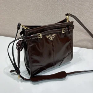 Prada Women Bonnie Leather Mini Shoulder Bag-Dark Brown 1BH229