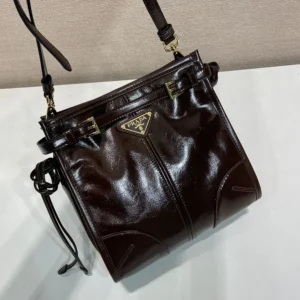 Prada Women Bonnie Leather Mini Shoulder Bag-Dark Brown 1BH229