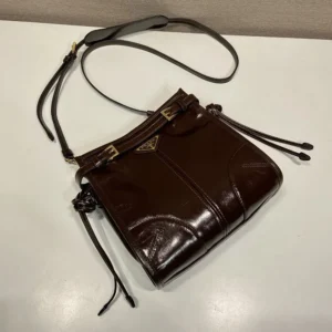 Prada Women Bonnie Leather Mini Shoulder Bag-Dark Brown 1BH229