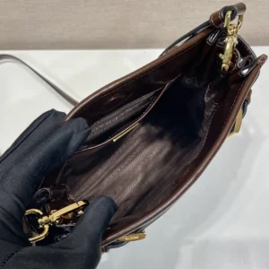 Prada Women Bonnie Leather Mini Shoulder Bag-Dark Brown 1BH229