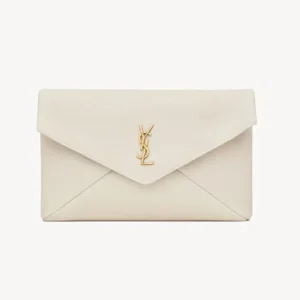 Saint Laurent YSL Women Cassandre Large Envelope Pouch In Lambskin-White