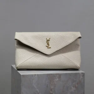 Saint Laurent YSL Women Cassandre Large Envelope Pouch In Lambskin-White