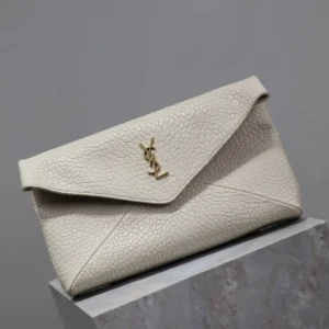Saint Laurent YSL Women Cassandre Large Envelope Pouch In Lambskin-White