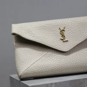 Saint Laurent YSL Women Cassandre Large Envelope Pouch In Lambskin-White