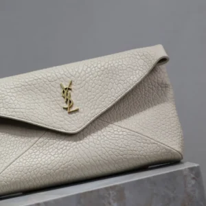 Saint Laurent YSL Women Cassandre Large Envelope Pouch In Lambskin-White