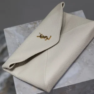 Saint Laurent YSL Women Cassandre Large Envelope Pouch In Lambskin-White