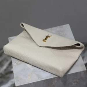 Saint Laurent YSL Women Cassandre Large Envelope Pouch In Lambskin-White