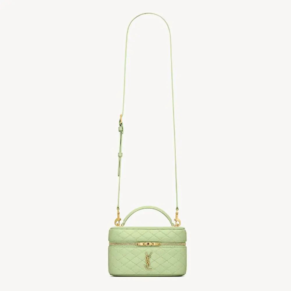 Saint Laurent YSL Women Gaby Vanity Bag In Lambskin-Aqua 7667311E 1 Saint Laurent YSL Women Gaby Vanity Bag In Lambskin-Aqua 7667311E