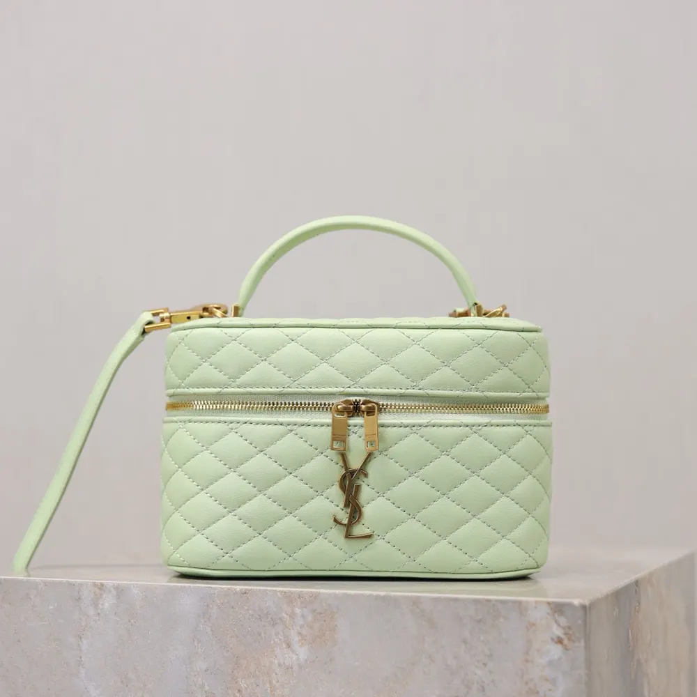 Saint Laurent YSL Women Gaby Vanity Bag In Lambskin-Aqua 7667311E 2 Saint Laurent YSL Women Gaby Vanity Bag In Lambskin-Aqua 7667311E