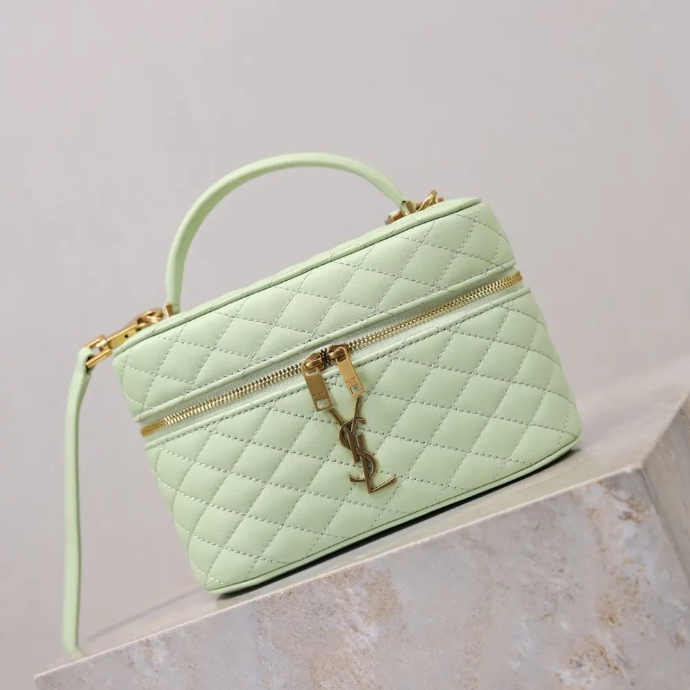 Saint Laurent YSL Women Gaby Vanity Bag In Lambskin-Aqua 7667311E 3 Saint Laurent YSL Women Gaby Vanity Bag In Lambskin-Aqua 7667311E