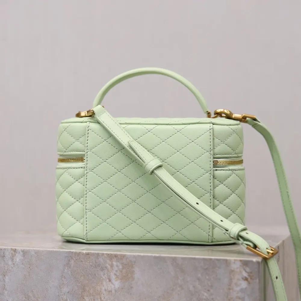 Saint Laurent YSL Women Gaby Vanity Bag In Lambskin-Aqua 7667311E 4 Saint Laurent YSL Women Gaby Vanity Bag In Lambskin-Aqua 7667311E