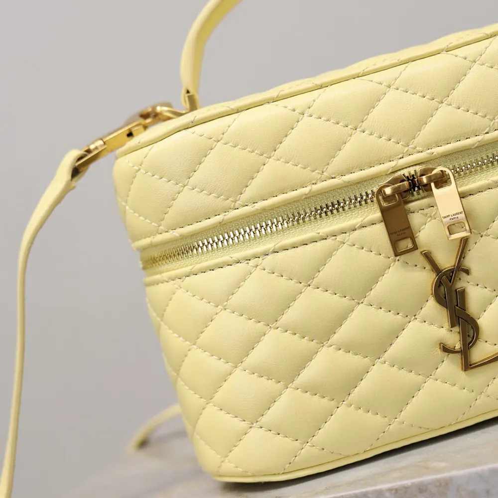 Saint Laurent YSL Women Gaby Vanity Bag In Lambskin-Yellow 7667311E 7 Saint Laurent YSL Women Gaby Vanity Bag In Lambskin-Yellow 7667311E