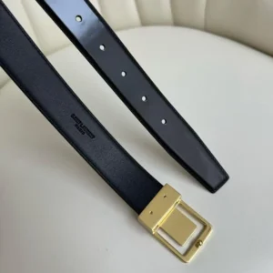 Saint Laurent YSL Women La 66 Buckle Belt in Lacquered Leather-Black