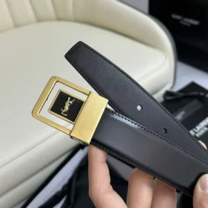 Saint Laurent YSL Women La 66 Buckle Belt in Lacquered Leather-Black