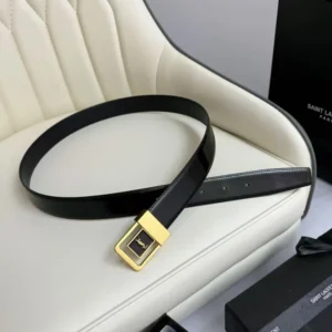Saint Laurent YSL Women La 66 Buckle Belt in Lacquered Leather-Black