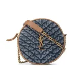 Saint Laurent YSL Women Logo-Plaque Round Crossbody Bag-Navy