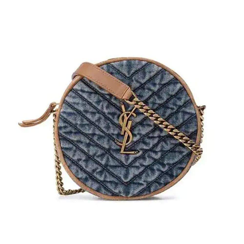 Saint Laurent YSL Women Logo-Plaque Round Crossbody Bag-Navy